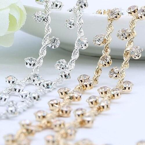 10Yds Rhinestone Ribbon Trim Sew On Appliques Silver Golden Wedding Dresses Headwear DIY Decoration