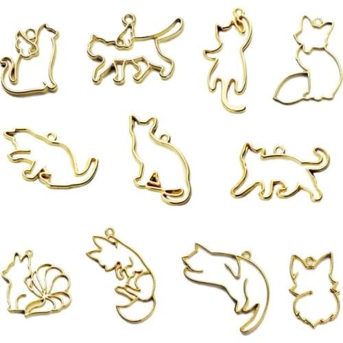 11pcs/set Cat Metal Frame Pendant Bezel Setting UV Resin Charm Jewelry Casting Craft DIY Mold 62KE