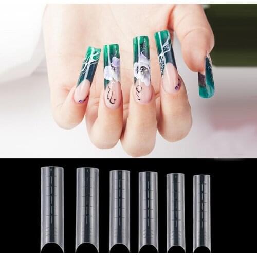 120pcs/box Nail Forms Transparent Full False Tips Professional Nail Gel System 12 Sizes with Lines Mold Model False Nails Tips