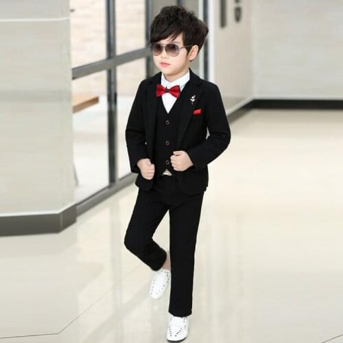 Flowers Boys Formal Suit Wedding Gentleman Children Party Clothing Sets Kids Jacket Vest Pants 3PCS Ceremony Costumes