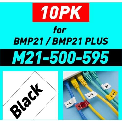 5/10PK M21 500 595 Vinyl Label Tape 12.7mm M21 Black on White Ribbon Compatible BMP21 Printer bmp21-plus bmp21-lab Sticker Tape