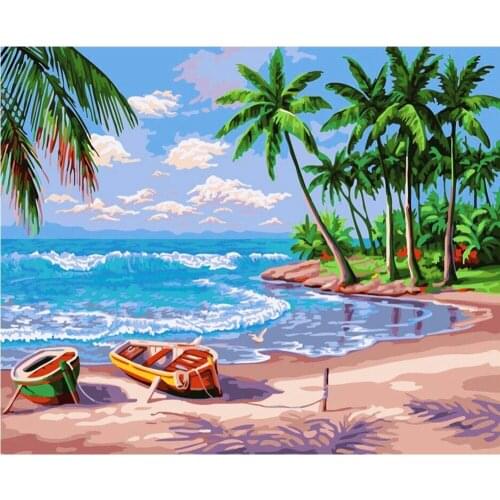 5D DIY Diamond Painting Full Round Drill Beach Coconut Tree Mosaic Landscape Vevet Canvas Kit Embroidery Sticker Decoration Home