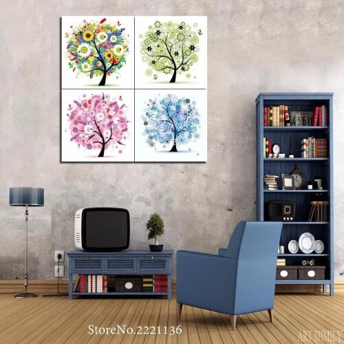 6 Pieces/set Abstract Trees Painting Canvas Printings Wall Pictures for Home Decoration Living Room Unframed