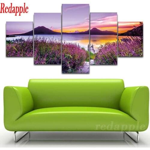 Diamond painting stitch cross 5 pcs picture modular beautiful landscape lavender flowers sea diamond embroidery mosaic decor art
