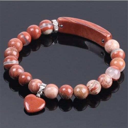 Natural Gem Stone Bangles Line Rhodonite Love Heart Fitting Healing Beads Bracelets Rectangle Stones For Women Jewelry