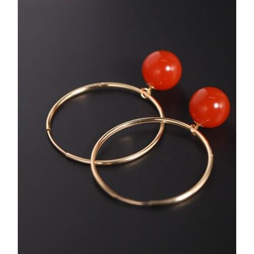DAIMI Baoshan Persimmon Red South Red Agate Earrings Female Natural 14K Gold Injection Jade Earrings