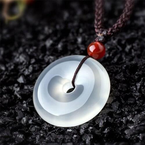 30mm Natural Chalcedony Pendant Necklace Jewelry For Women Men Healing Love Gift Beads White Light Stone Crystal Gemstone AAAAA