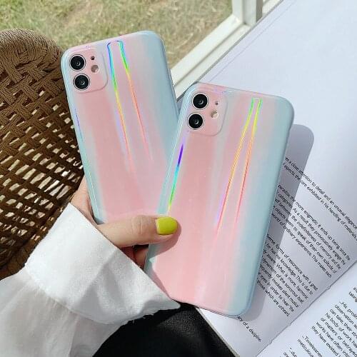 Laser Aurora Rainbow Phone Case For iPhone 11 12 Pro Max X XR XS Max 7 8 Plus SE 2020 Soft IMD Holographic Coque Phone Cover