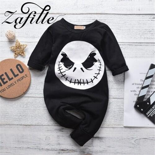 ZAFILLE Baby Halloween Jumpsuit skull print Black Jumpsuit For Newborn Baby Boy Girl Rompers My First Halloween Jumpsuit 0-24M