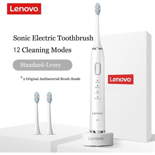 Lenovo Electric Toothbrush Fully Automatic 4 Mode Rechargeable Sonic Soft Fur Waterproof Durable Travel with 2 Brush Head Gift