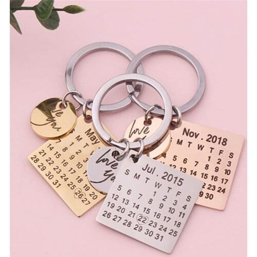 Personalized Calendar Keychain Engraved with Your Texts Name Initials Keyring Date Highlighted with Heart Anniversary Gift