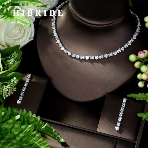 HIBRIDE Bridal Jewelry Sets Necklace Simple Design White Color AAA Cubic Zircon Necklace Bridal Wedding Accessories N-956