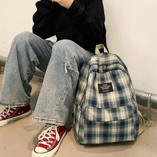 Female Canvas Backpacks For School Teenagers Girls Small Fresh Plaid School Bag Kawaii Bookbag Korean College 2020 New