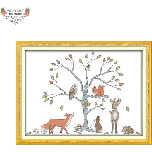 Joy Sunday C416 14CT 11CT Counted and Stamped Home Decor Tree And Animal Needlework Needlepoint Embroidery DIY Cross Stitch kits