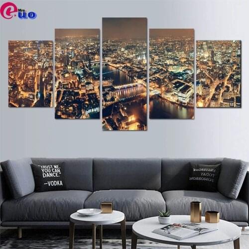 5 Pieces New York City Building Night View Diamond Painting 5D Landscape Cross Stitch Diamond Embroidery Art Bead Picture Kits