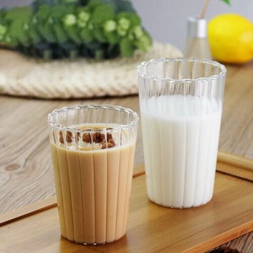 Korean Style Ins Coffee Cup Glass Cold Water Cup Milkshake Glass Milk Cup Juice Cola Milk Tea Beer Glass vertical Striped Glass