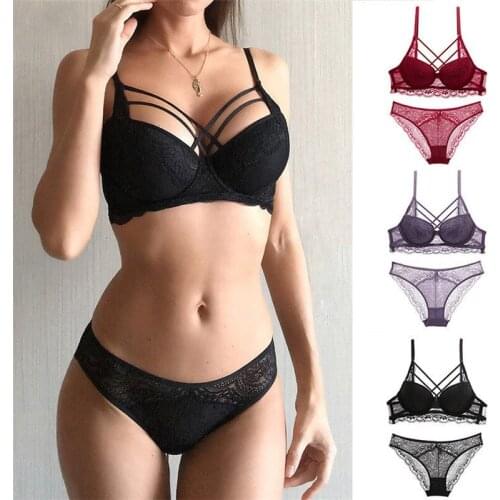 Classic Bandage Black Bra Set Push Up Brassiere Thick Cotton Underwear Set Sexy Bras Lace Embroidery Gather Women Lingerie Sets