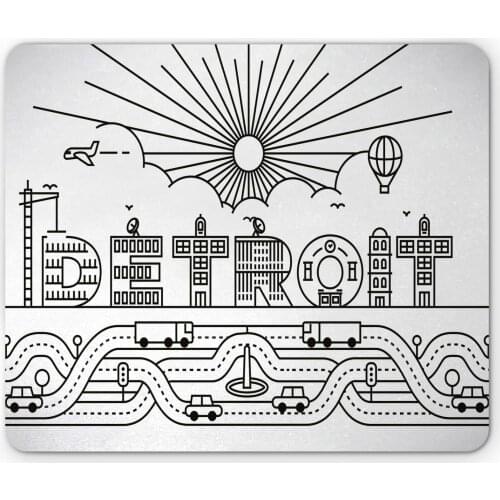 Detroit Mouse Pad, Detroit City Typography With Building Letters Transportation And Air Balloon, Rectangle Non-Slip