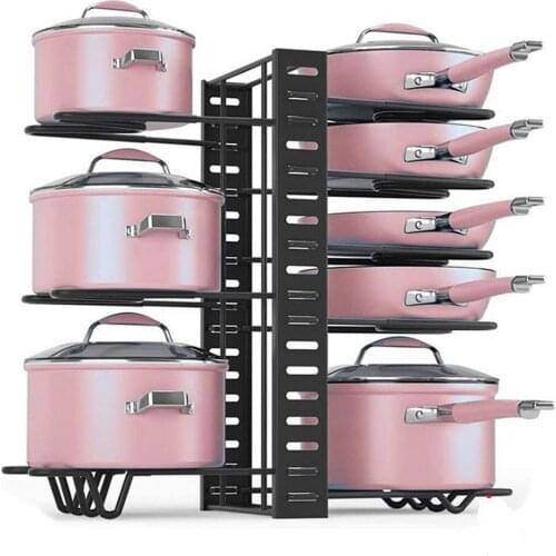 Kitchen Shelf Multi-Layer Pot Pan Storage Rack Holder Adjustable Cookware Space Saving Organizer For Cabinet Pantry 2021 New