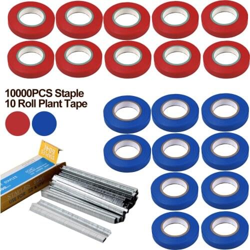 10 Rolls Plant Branch Tie Tape Hand Tying Binding Tools with 1 Box Staple for Garden Plant Tying Machine Accessories 98-Feet