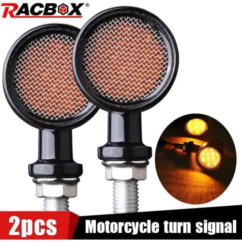 Motorcycle Turn Signal Light Vintage LED Flashing Indicator Lamp Black Aluminum Lens Universal For Cafe Racer Off-road Motorbike