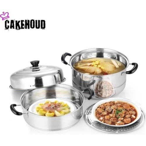 CAKEHOUD Stainless Steel 3 Layer Thick Kitchen Steamer Multifunctional Rice Vegetable Snack Cooking Pot Chef Classic Steamer Set