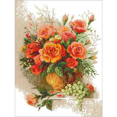 TOP Yellow rose flower in vase patterns Counted Cross Stitch 11CT 14CT 18CT DIY Cross Stitch Kit Embroidery Needlework Sets