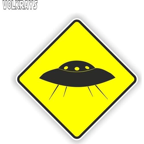 Volkrays Creative Car Stickers UFO Warning Yellow Sticker Alien Space Decal Funny Danger Sign Waterproof Decals PVC,13cm*13cm
