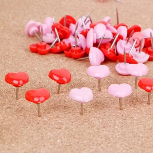 Push Pins Map Tacks Drawing Pins with Plastic Heads and Steel Points, Decorative Colored Thumb Tacks 50 Pcs Heart Shape