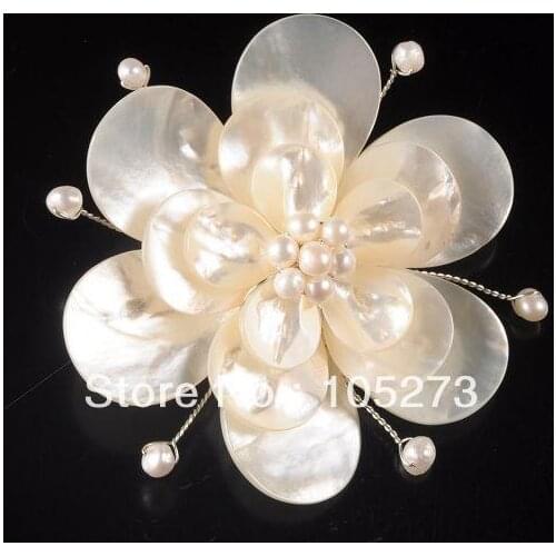 New Arriver Charming Natural 4-25mm White Color Shell MOP & Freshwater Pearl Flower Pin Brooch 72mm Handcrafted Fashion Jewelry