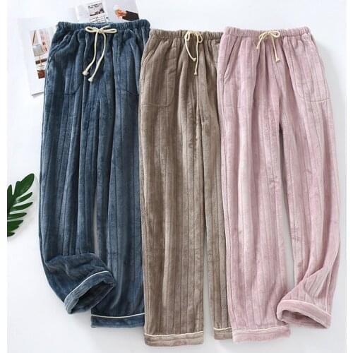 Fdfklak New Mens Sleep Bottom Lounge Trouser Winter Flannel Couple Home Clothes Warm Homewear Female Thick Pajama Pants