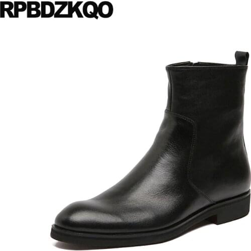 Shoes Formal Handmade Pointed Toe Black Business Genuine Leather Short Fall Men Full Grain Mens Zipper Dress Boots Ankle 2018