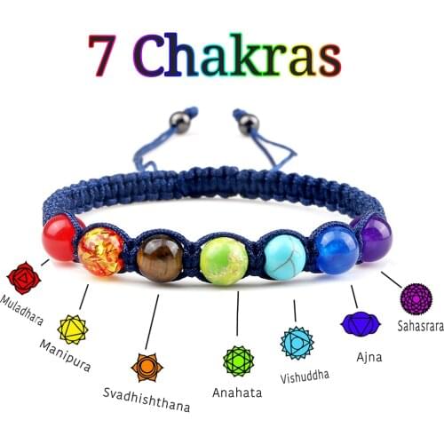 Charm 7 Chakra Braided Bracelet Ajustable Lava Tiger Eye Natural Stone Beads Bracelet Women Yoga Healing Bangle Jewelry Gift New