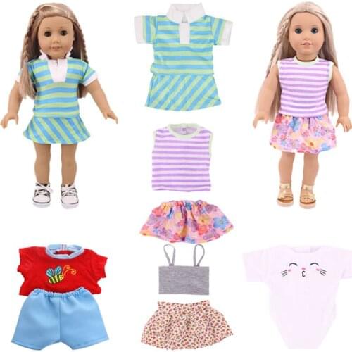 Doll Clothes Striped Dresses &Swimsuit & Short sleeve shorts suit 18 Inch & New Born Baby Generation Birthday Girls Toy Gifts
