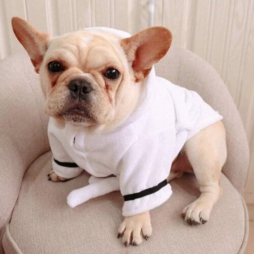 Pet Pajamas Robe Coral Comfortable Hooded Nightgown Puppy Bath Super Absorbent Cotton White Thickened