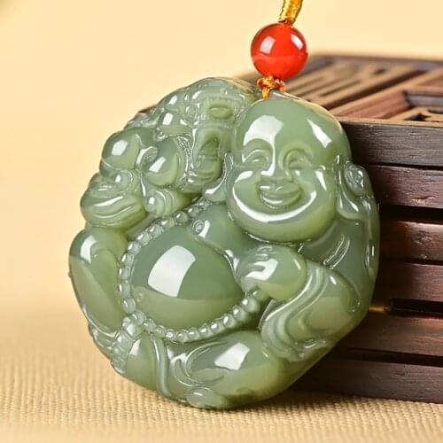 Natural hetian green jade pendant hand carved Buddha jade pendants women men jade necklace jadeite jade jewelry