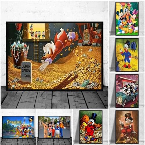 Canvas Poster Cartoon Painting Mickey Minnie Disney Donald Duck Watercolor Wall Art Print Poster Gift Idea Boy Girl Home Decor