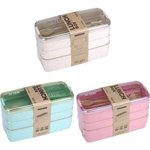 Simple Lunch Box Environmentally Friendly Wheat Straw Bento Case 3 Layer Container Storage Breakfast High School Office