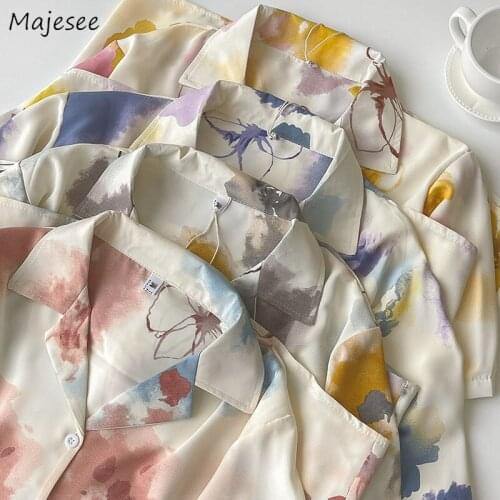 Shirt Women Harajuku Chic Female All-match Fashionable Unisex Cool Oversized Tie Dye Single Breasted Turn-down Collar Summer Ins