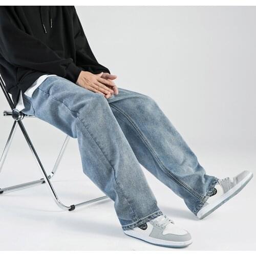 Wide Pants Men Jeans 2021 Casual Cotton Denim Trousers For Home Summer Streetwear Harajuku Oversize Essentials Bape Fashion Thin