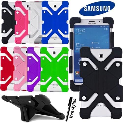 Silicone Stand Case Cover for 10" Samsung Galaxy Tab 2/3/4 /Tab A 9.7 10.5" Tablet Full Four Corner Protective Case+Stylus