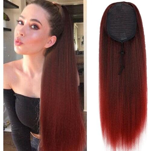 XINRAN Long Kinky Straight Synthetic Ponytail Hair Extensions Pieces Natural Drawstring Clip in for Women False Hair
