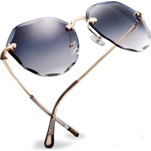 Luxury Sunglasses For Women Ladies Rimless Diamond Cutting Lens Brand Designer Ocean Shades Vintage Sun Glasses