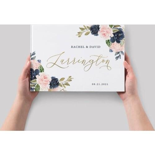 Floral Wedding Guest Book Navy Blush Instant Photo Guestbook Alternative Personalized Gold Foil Guestbook Shower Gift