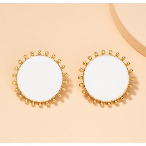 TARCLIY Trendy Geometric White Enamel Sun Shaped Stud Earring Simple Big Round Alloy Earring Women Vinatge Temperament Jewelry