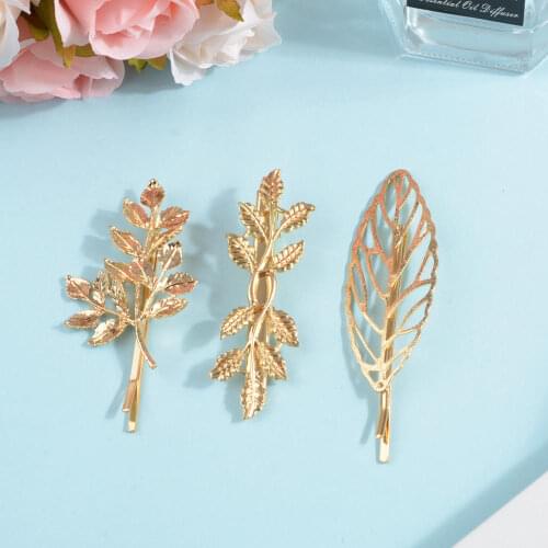 3 New Styles Leaf Feather Shape Barrettes Fashion Metal Geometry Hairpins Hair Accessories Cute Women Hair Styling Tools