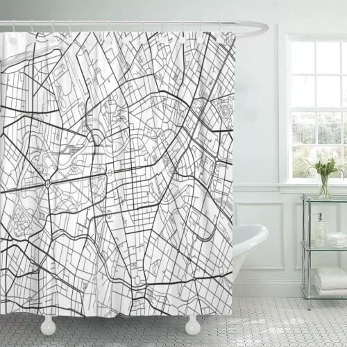 Street Black and White City Map of Berlin with Well Organized Separated Layers Road Shower Curtain Waterproof Polyester Fabric