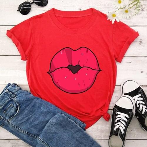 New lips Women T-shirt Girl Short Sleeve casual Korean Style Tops XK00010