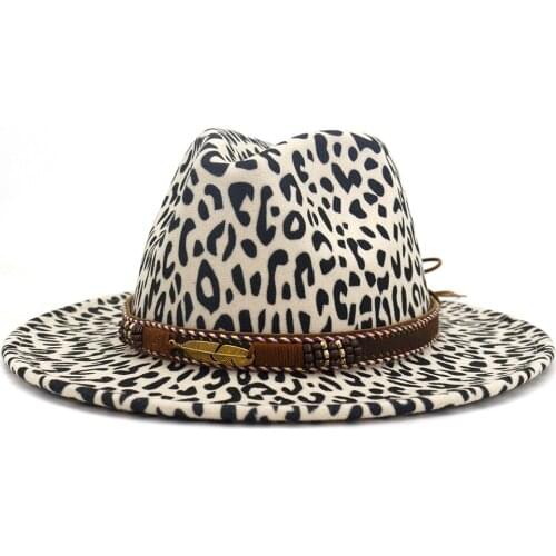 2020 winter fedora hats for women fashion Flat wide Brim Wool Felt Jazz Fedora hat for men Leopard goth vintage Panamahat