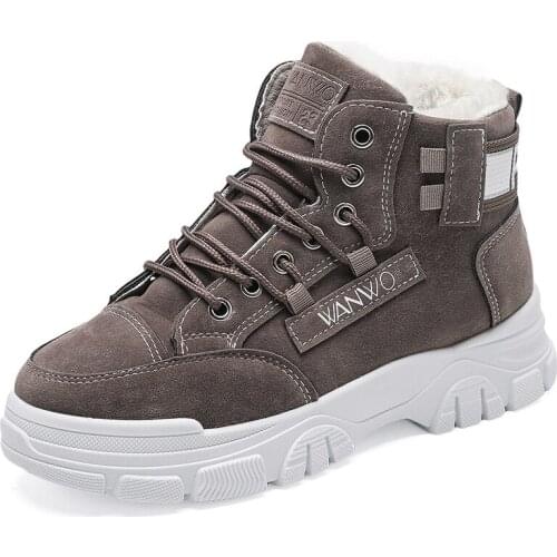 Womens Short Plush Martin Boots Fashion Platform Shoes Breathable Sneakers 2021 Winter Warm Female Shoes Korea Style Footwear